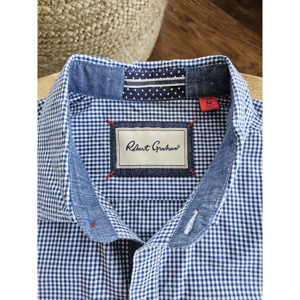 Robert Graham Button Down Gingham Shirt Men's Size M Navy Preppy Career